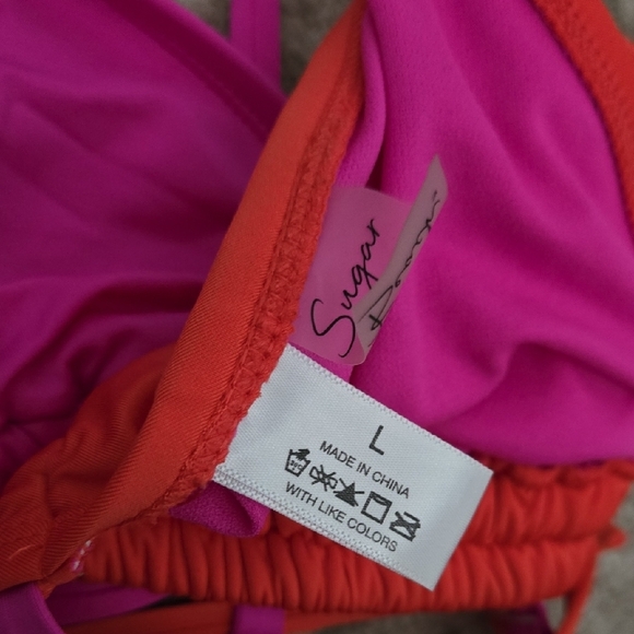 Sugar Beach Pink And Orange Color Block Bikini Top Size Large - Picture 3 of 4